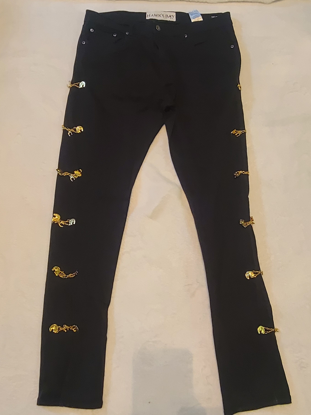 Hawk's Bay Men's Skinny Jeans in Black with Gold Chain Accents